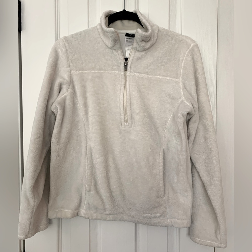 Patagonia Womens 1/4 Zip Off White Long Sleeve Fleece Pullover Jacket, size S